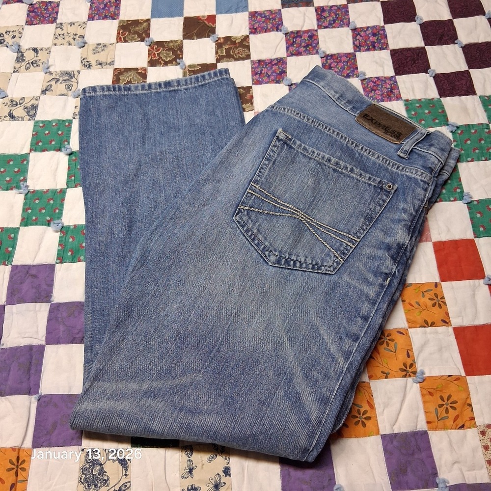 Express Kingston Classic‎ Fit Boot Cut Blue Jeans Size 36x32 Whiskered